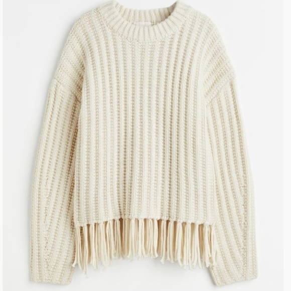 H&M Sweaters - H&M NWT Winter White Fringed Wool Blend Sweater Neutral Winter Sz S